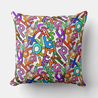 Doodle Lowercase Alphabet Pattern Throw Pillow