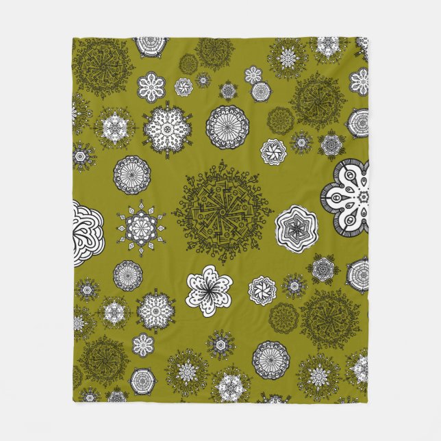 Doodle Mandelas on Green Curtain Fleece Blanket (Front)