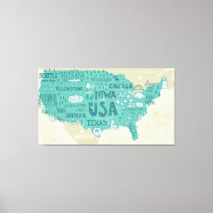 Doodle Map Of USA Canvas Print