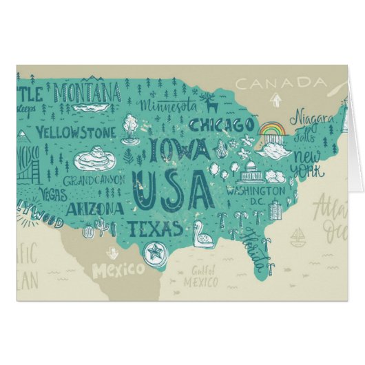 Doodle Map Of USA Cards (Front Horizontal)