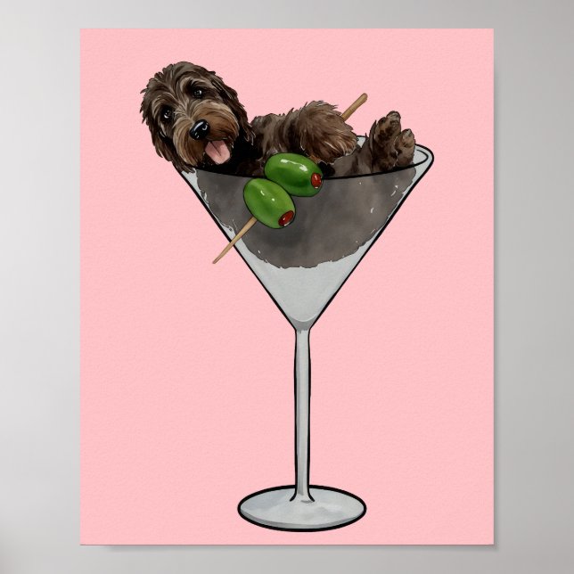 Doodle Martini Dog Mom Watercolor Poster (Front)