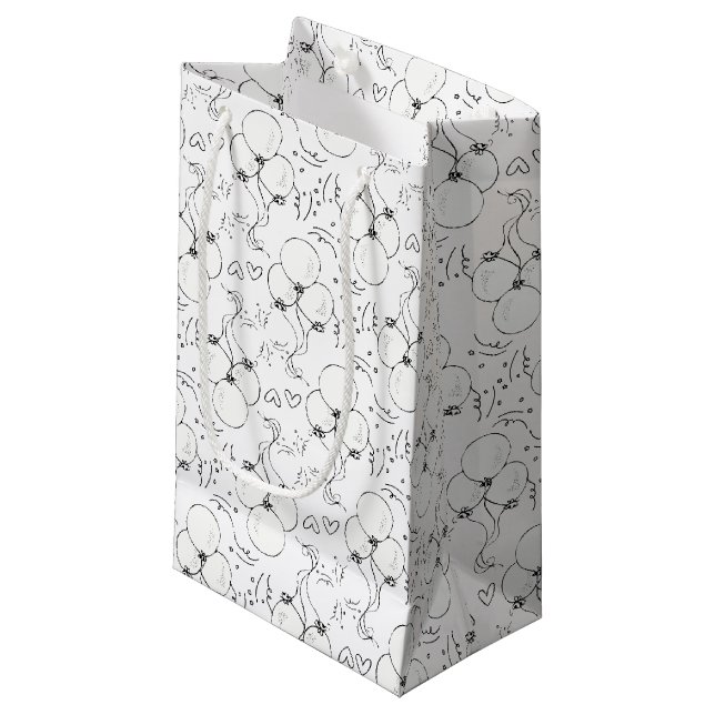 Doodle Modern Balloon and Hearts Happy Birthday  Small Gift Bag (Front Angled)