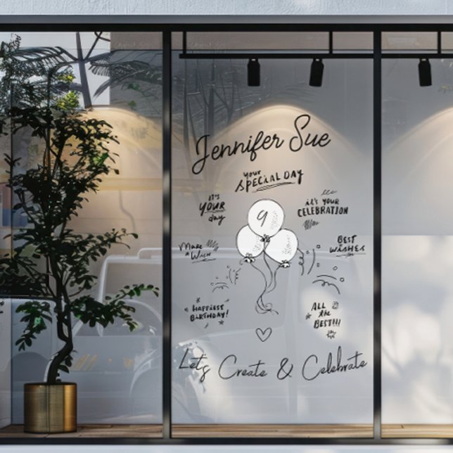 Doodle Modern Balloon Happy Birthday  Window Cling (Creator Uploaded)