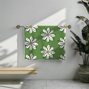 Doodle Modern Daisy Green Bathroom Decor Bath Towel Set