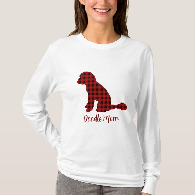 Doodle Mom Labradoodle In Buffalo Check Plaid  T-Shirt (Front)