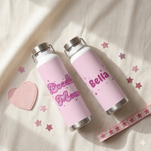 Doodle Mom Pink Hearts Personalized Name Water Bottle
