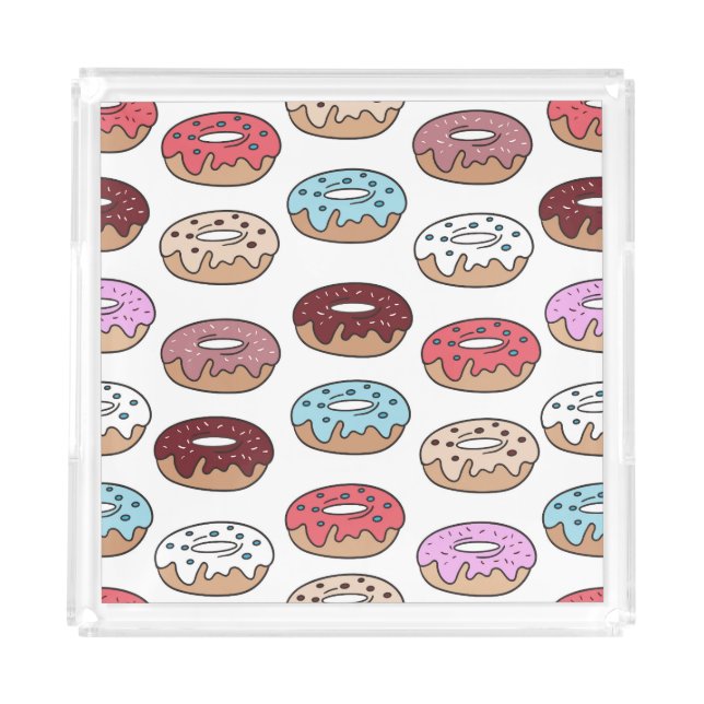 Doodle Multi-Colored Donuts Background. Acrylic Tray (Front)