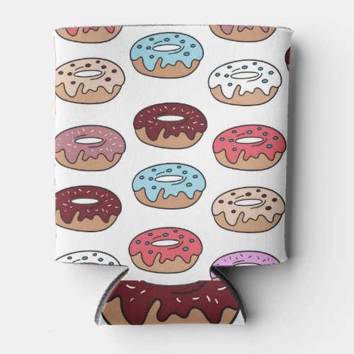 Doodle Multi_Colored Donuts Background Can Cooler
