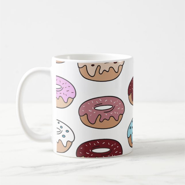Doodle Multi-Colored Donuts Background. Coffee Mug (Left)