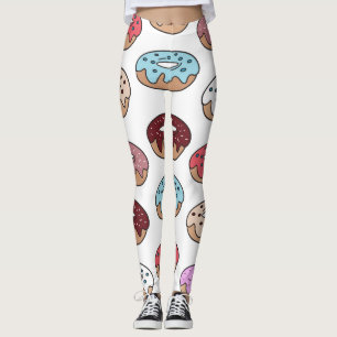 Doodle Multi-Colored Donuts Background. Leggings