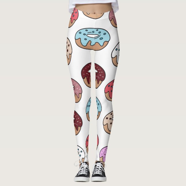 Doodle Multi-Colored Donuts Background. Leggings (Front)