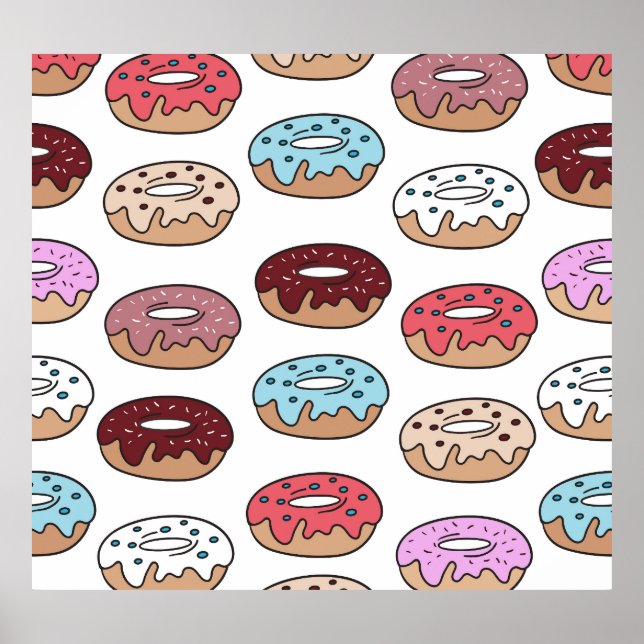 Doodle Multi-Colored Donuts Background. Poster (Front)