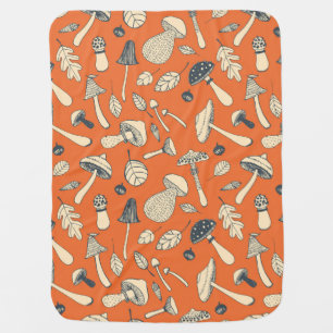 Doodle Mushroom Vintage Seamless Wallpaper Baby Blanket