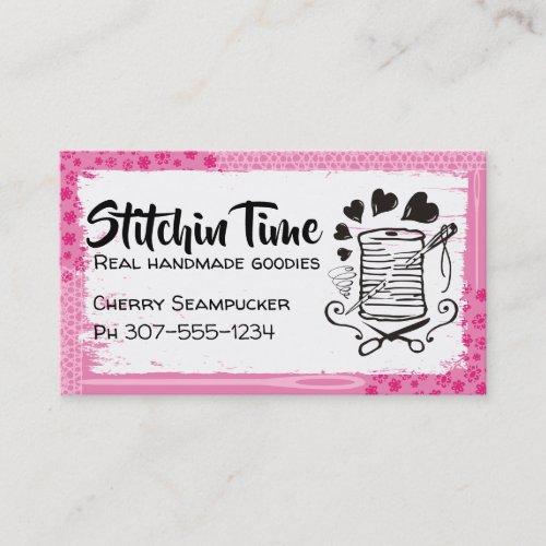 Doodle needle thread sewing quilting seamstress business card