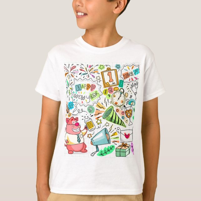 doodle new year party celebration T-Shirt (Front)