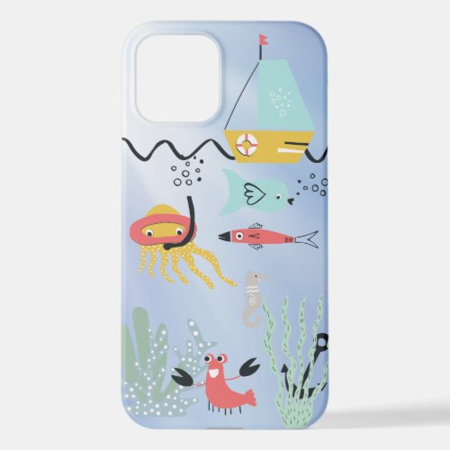 Doodle Ocean Scene iPhone 12 Case