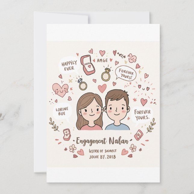 Doodle of Love: Personalized Engagement Announceme Holiday Card (Front)
