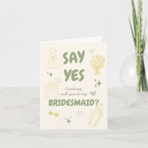 Doodle Olive + Yellow Bridesmaid Proposal Card