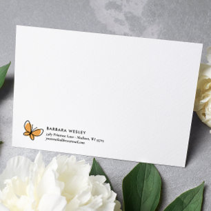 DOODLE ORANGE BUTTERFLY WHIMSICAL MONOGRAM NOTE CARD