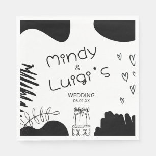 Doodle Organic Shapes Script Wedding Napkins