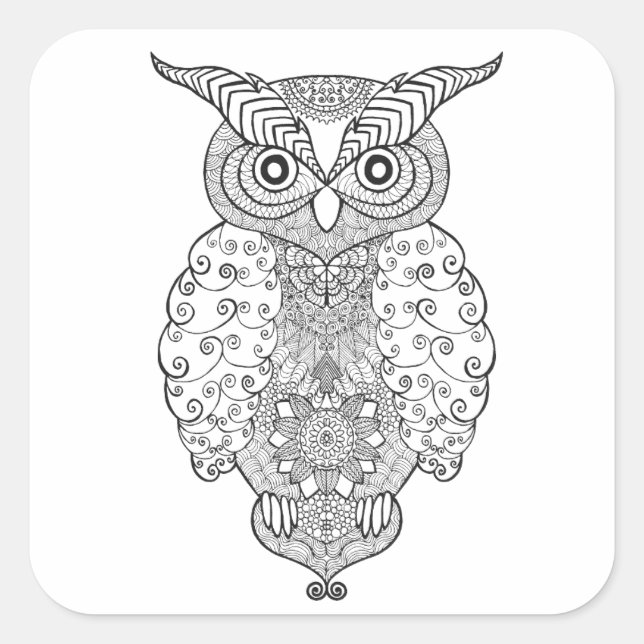 Doodle Owl Square Sticker (Front)