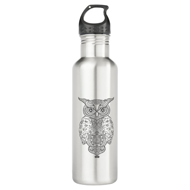 Doodle Owl Stainless Steel Water Bottle (Front)