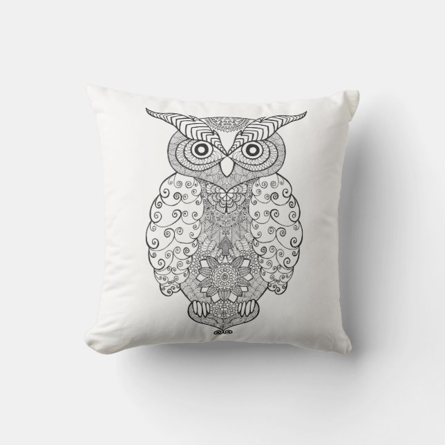 Doodle Owl Throw Pillow (Front)