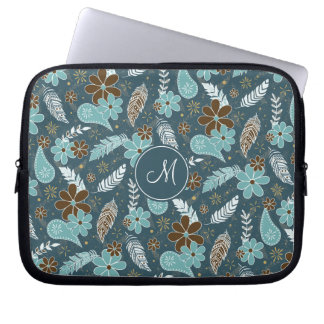 doodle paisley feather flowery boho pattern teal laptop sleeve