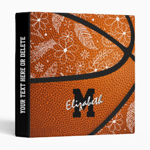 doodle paisley feathers floral pattern basketball 3 ring binder