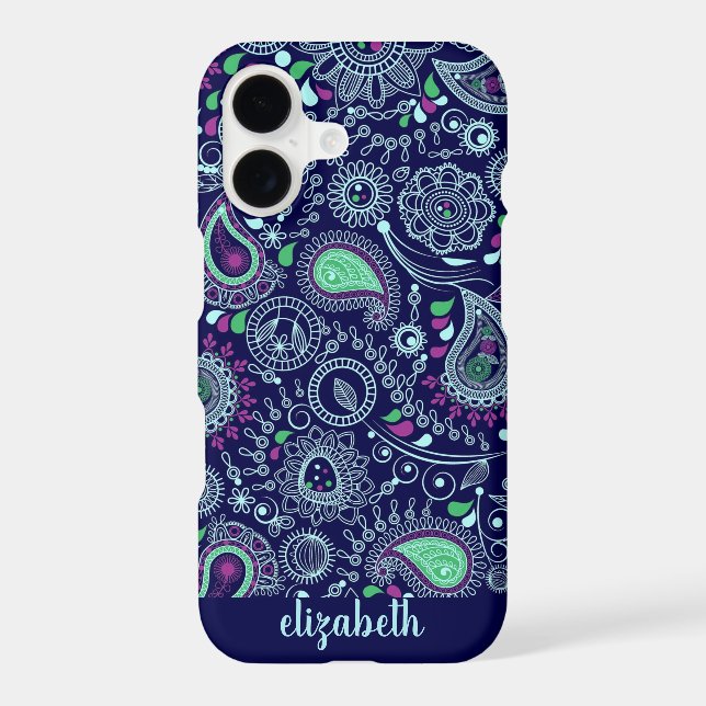 Doodle Paisley Pattern Dark Blue Iphone Case (Back)