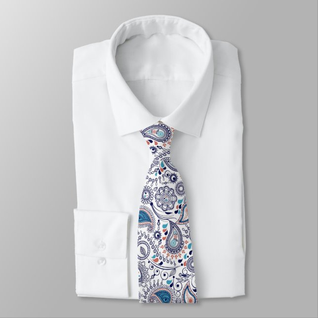 Doodle Paisley Pattern Neck Tie (Tied)