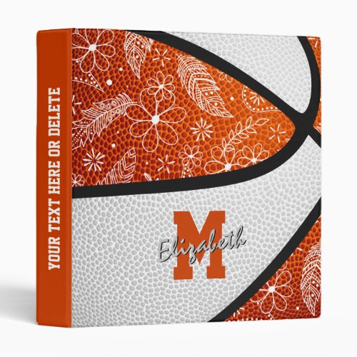 doodle paisley pattern orange white basketball 3 ring binder