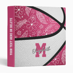 doodle paisley pattern pink white basketball 3 ring binder