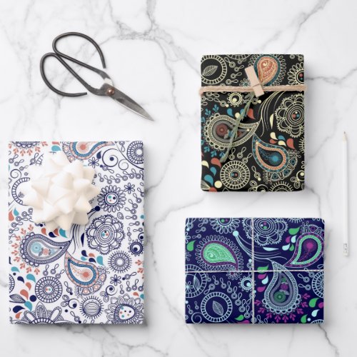 Doodle Paisley Pattern Wrapping Paper Sheets