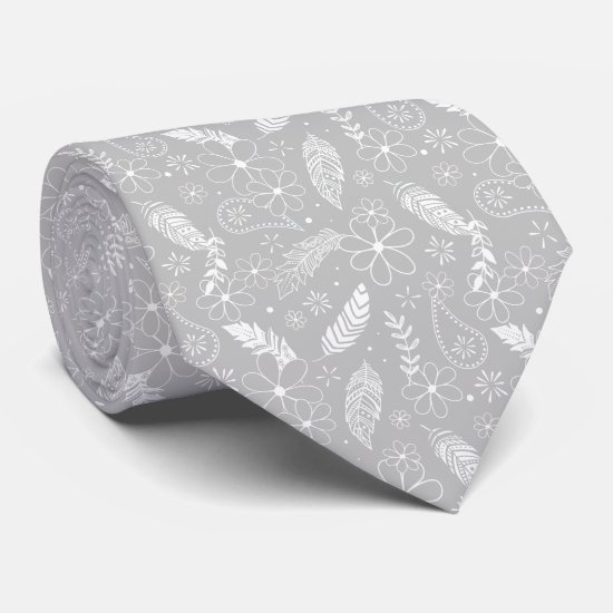 doodle paislies feathers flowers gray or ANY color Neck Tie