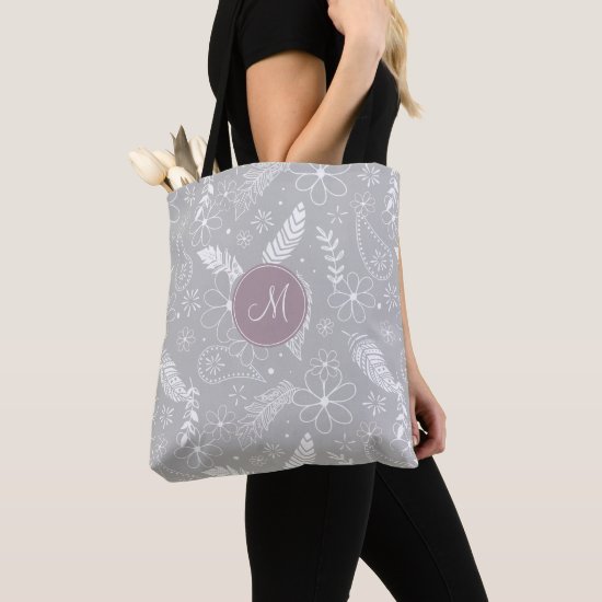 doodle paislies feathers flowers gray or ANY color Tote Bag