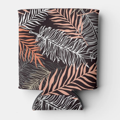 Doodle Palm Hand_Drawn Leafy Pattern Can Cooler