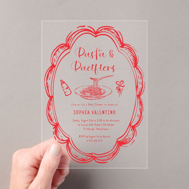 Doodle Pasta and Pacifiers Baby Shower  Acrylic Invitations (Insitu (Handheld))