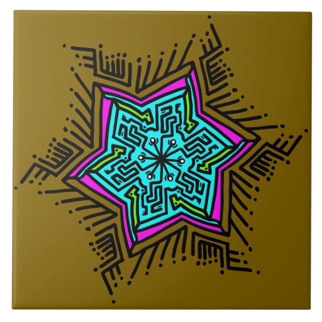 Doodle pattern 3 ceramic tile (Front)