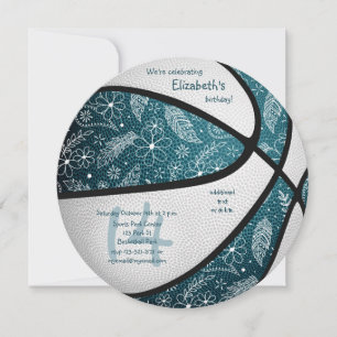 doodle pattern girls teal basketball birthday announcement