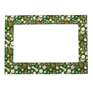 Doodle  pattern pastel shade D Green BG Magnetic Frame