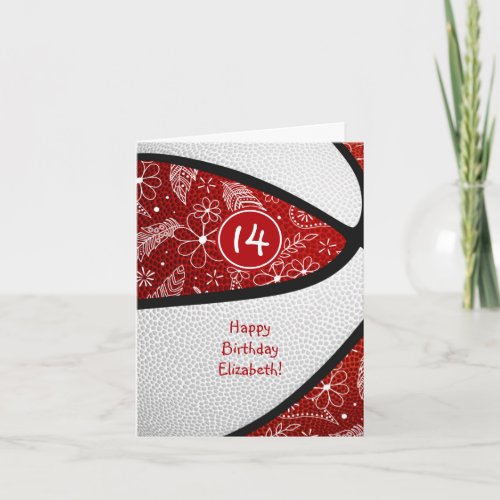 doodle pattern red white basketball any occasion card