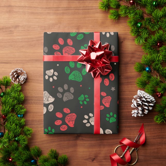 Doodle paw prints Christmas  Wrapping Paper (Holiday Gift)