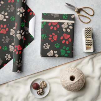 Doodle paw prints Christmas Wrapping Paper