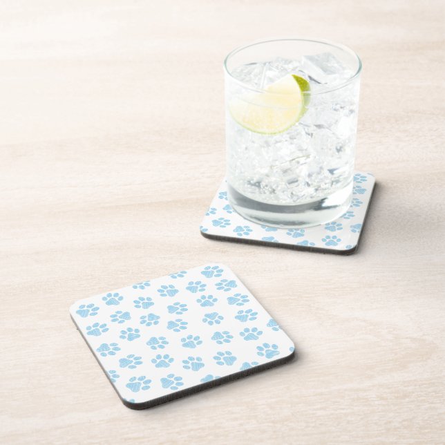 Doodle Paws, Dog Paws, Baby Blue Paws Beverage Coaster (Right Side)