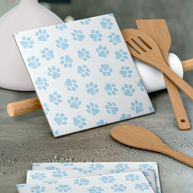 Doodle Paws, Dog Paws, Baby Blue Paws Ceramic Tile (Creator Uploaded)