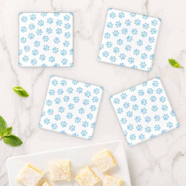 Doodle Paws, Dog Paws, Baby Blue Paws Coaster Set (In Situ)