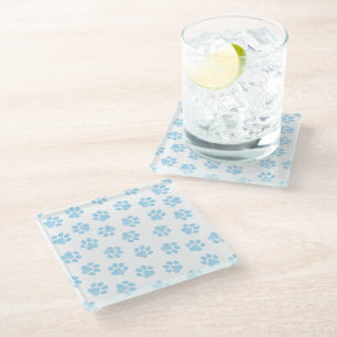Doodle Paws, Dog Paws, Baby Blue Paws Glass Coaster