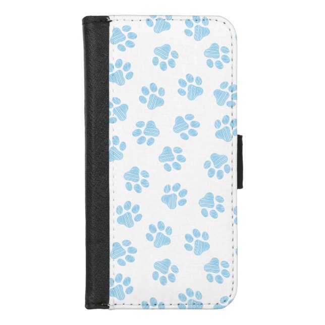 Doodle Paws, Dog Paws, Baby Blue Paws iPhone Wallet Case (Front)
