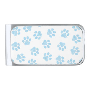 Doodle Paws, Dog Paws, Baby Blue Paws Silver Finish Money Clip